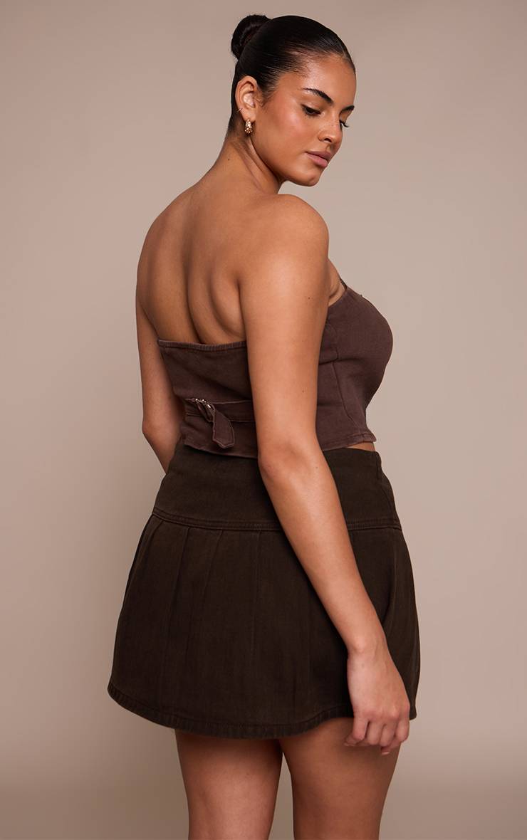 Washed Brown Top Corset Bandeau Élastiqué Ajustable Grande Taille