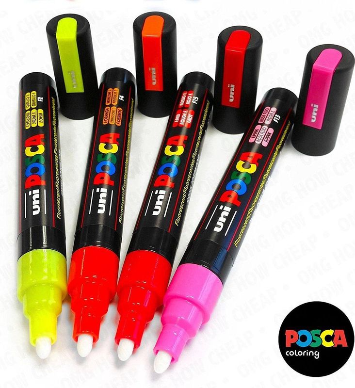 Posca 5M Verfstiften (paint Markers - set A 4 NEON Kleuren