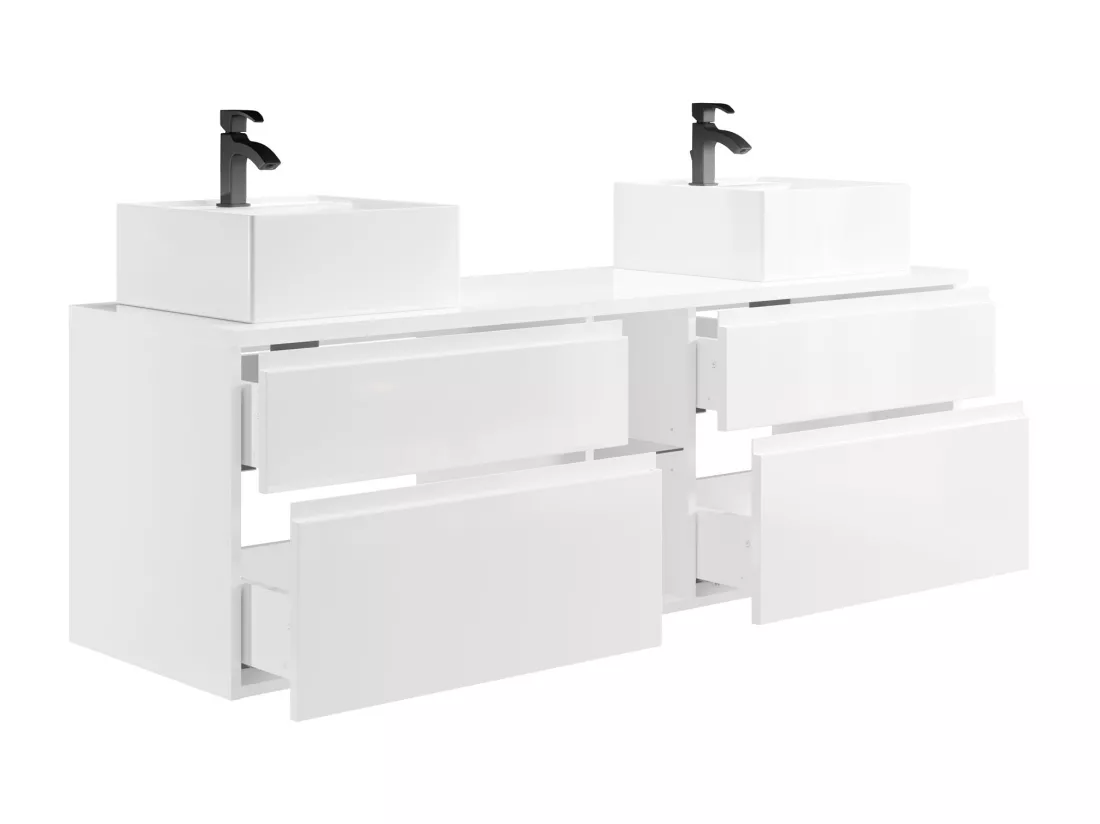 Meuble de salle de bain suspendu avec double vasque - Blanc - 150 cm - MAGDALENA II