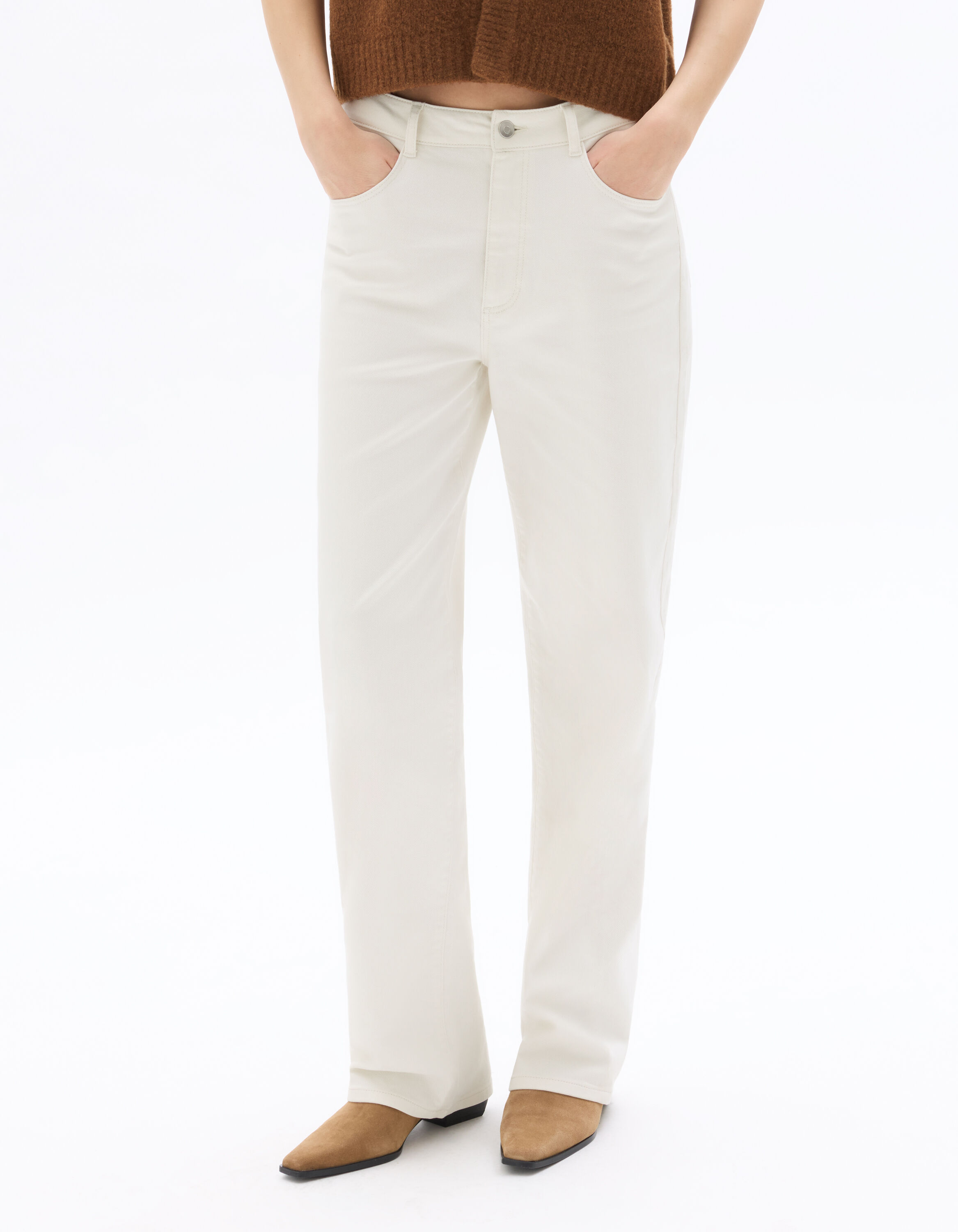 Pantalon straight coton stretch - écru