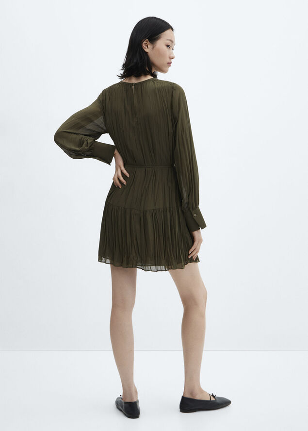 MANGO Pleated short dress Beige - khaki