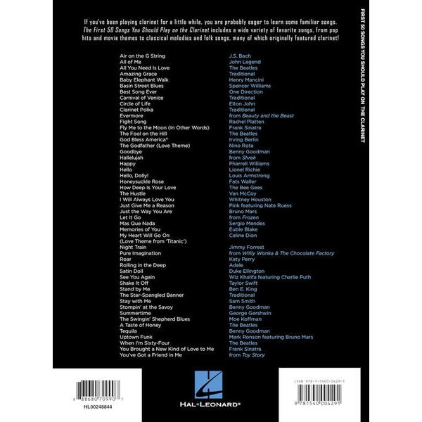Hal Leonard 50 Songs You Should Clarinet