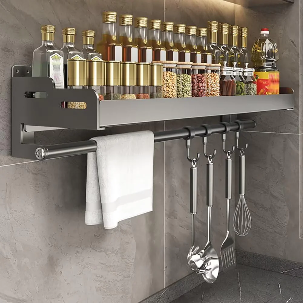 Étagère à épices, murale sans perçage avec porte-rouleau de cuisine et