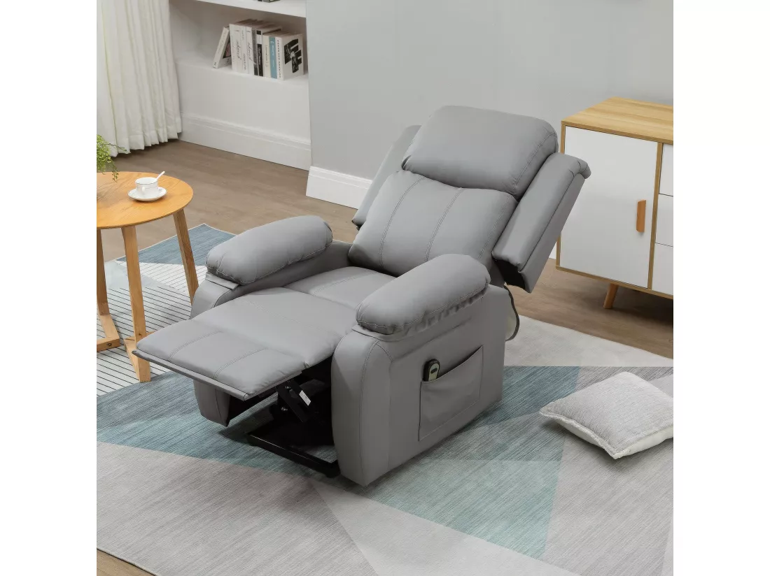 Fauteuil de relaxation électrique fauteuil releveur inclinable repose-pied ajustable revêtement synthétique gris