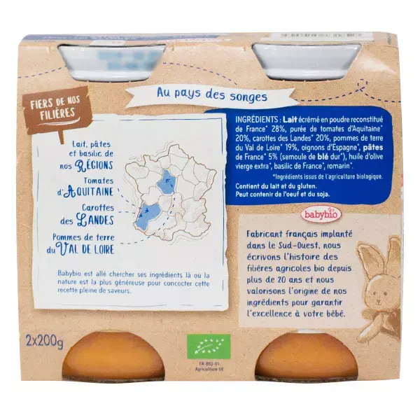 Babybio Refeição Noturna em Pot, Cenoura, Tomate e Massa +8m Orgânico, 2 x 200g
