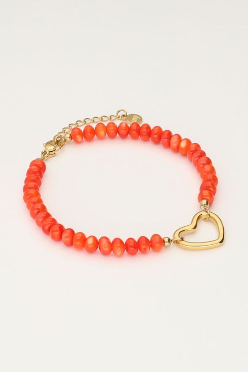 Oranje kralen armband met hart