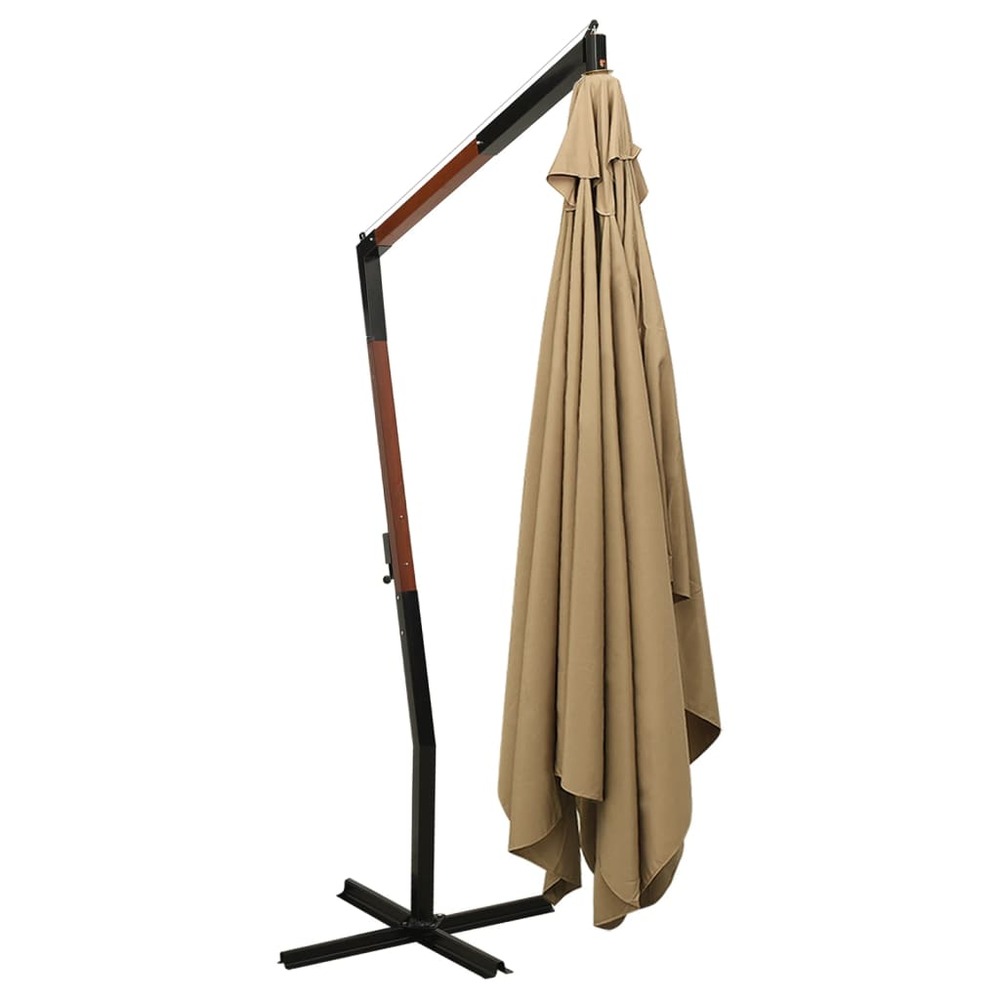 Parasol mobilier de jardin suspendu avec mât en bois 300 cm taupe