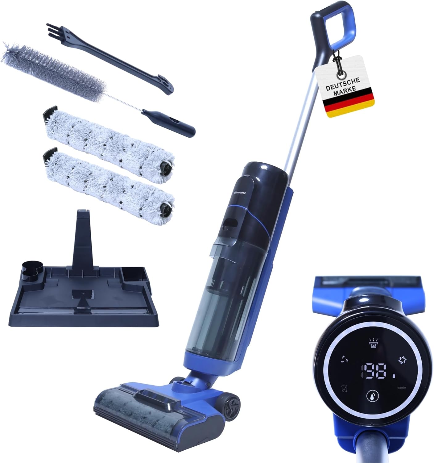 Nass Trockensauger Akku – starker Kabelloser Wischsauger mit Selbstreinigung, 700ml Doppeltank, HEPA-Filter, Display, 360° Bürste, für Hartboden, Laminat, Fliesen, Tierhaare & Parkett