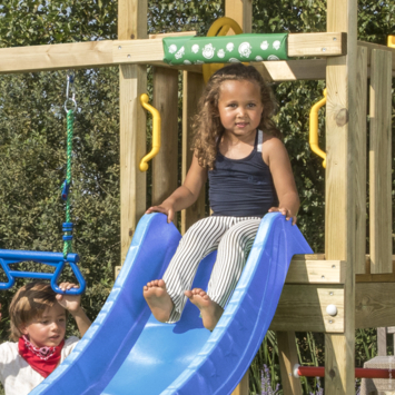 Speeltoestel Jungle Gym Totem met blauwe glijbaan en dubbele schommel van douglashout