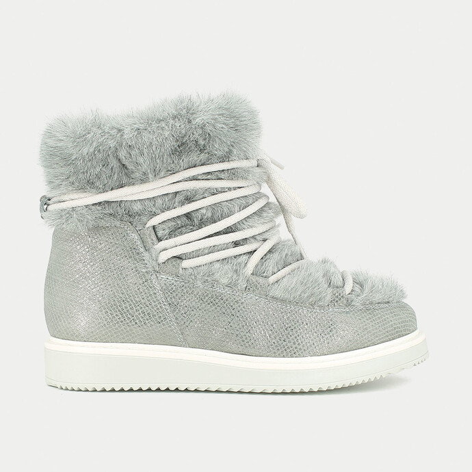 Boots à fourrures  en cuir metallisé gris