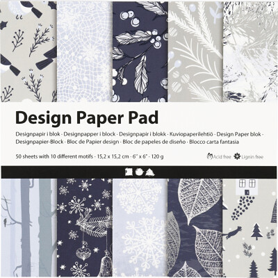Designpapir I Blok - 15,2X15,2 CM - 120 G - Blå Grå - 50 Ark