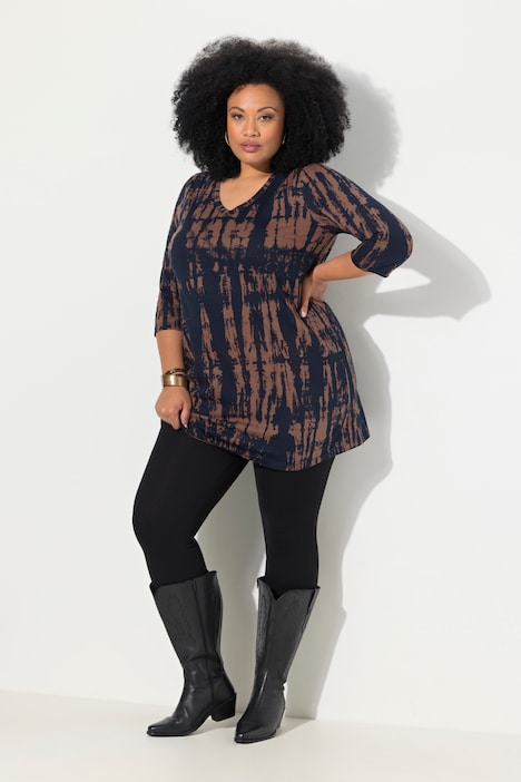 Longshirt, Batikdruck, A-Linie, V-Ausschnitt, 3/4-Arm