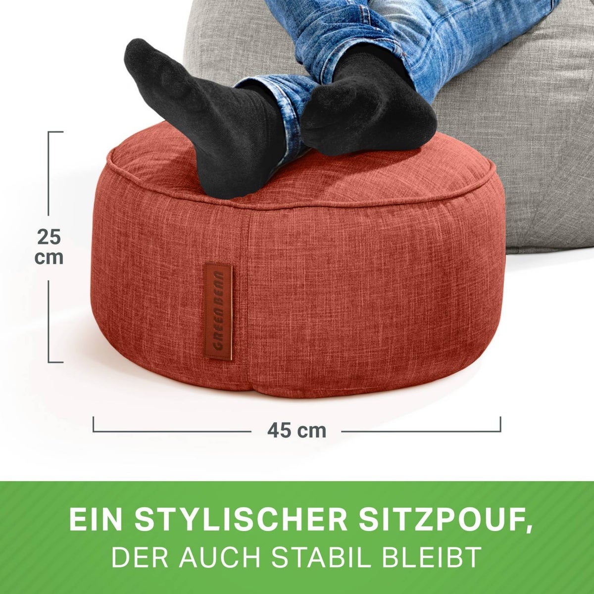 Groene Bonen Zitzak Kruk 45x25cm met EPS-korrelvulling - Voetenbank Voetkussen Zitpoef voor Zitzakken - Vloerkussen voor Kinderen en Volwassenen - Voetsteun Zitkussen Zitkruk Rood