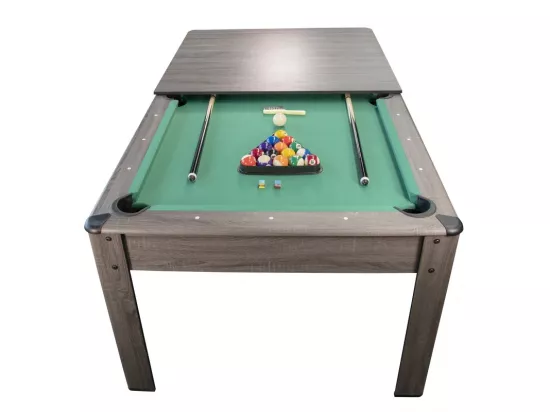 Billard Américain AMBIANCE 7Ft - 226,5 x 126,5 x 80 cm avec accessoires et plateau dînatoire - Gris