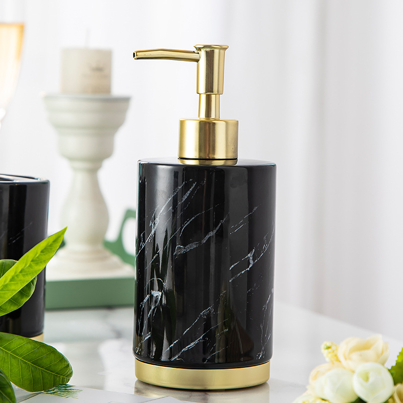 (5-tlg. Set) Keramik Badezimmer Accessoire Bad Essentials - Schwarz