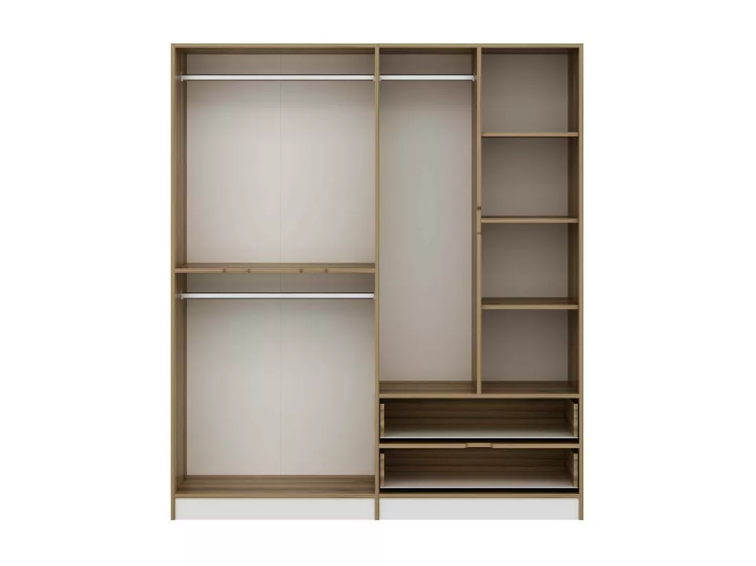 Grande Garde-robe Dmoussaman, Meubles de chambre, Penderie de plain-pied, Placard à vêtements, 185x52 h208 cm, Blanc et Or