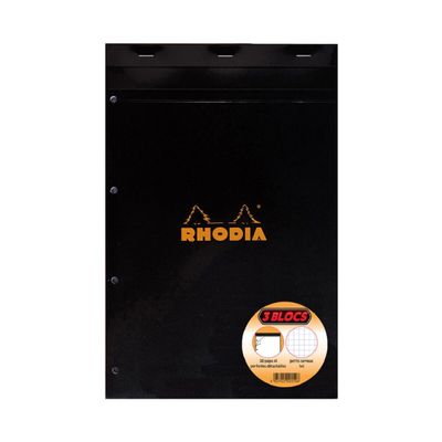 Rhodia - Pack de 3 Blocs notes - 21 x 31,8 cm - 160 pages - petits carreaux - noir