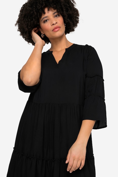 Tunika-Kleid, A-Linie, Tunika-Ausschnitt, 3/4-Ärmel