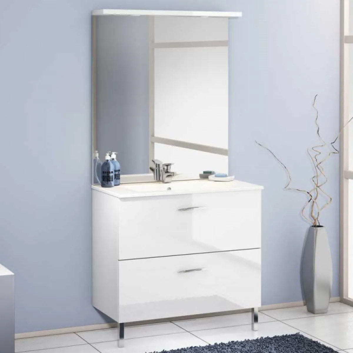dansmamaison Ensemble meuble salle de bain 90 cm - Blanc laqué brillant