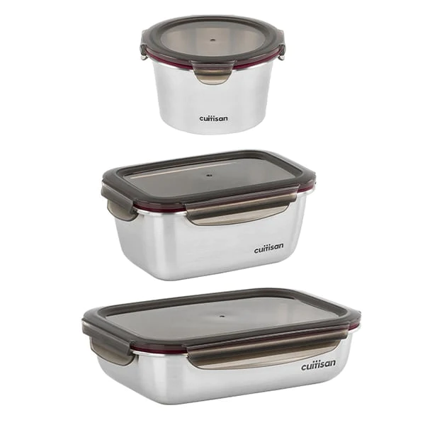 Set de 3 boîtes de conservation en inox 920ml, 980ml et 1900ml compati