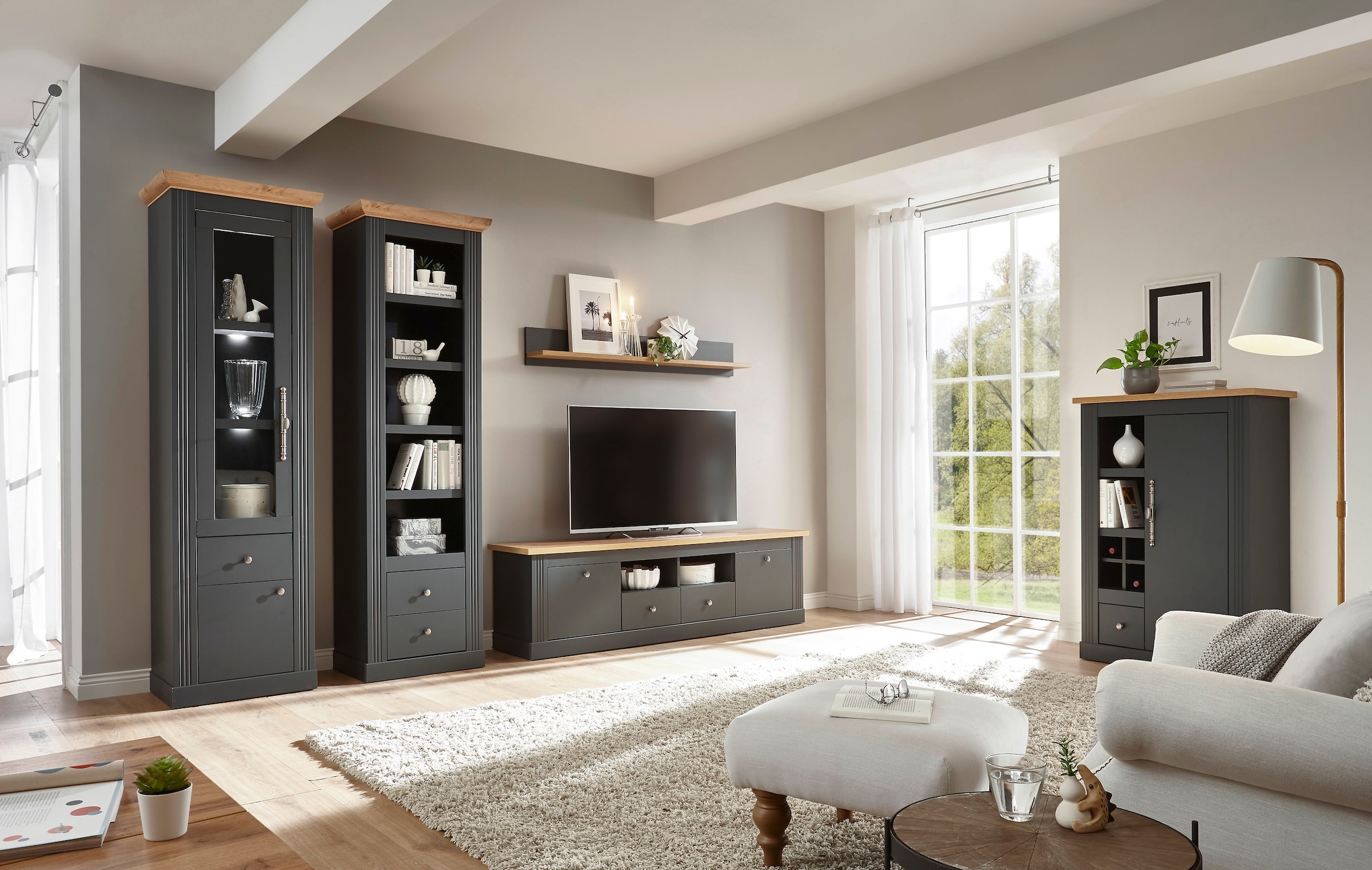 Home affaire Wohnwand »Westminster BESTSELLER!« Set, Vitrine, Lowboard, Standregal, Wandregal, 4 Stk. tlg.