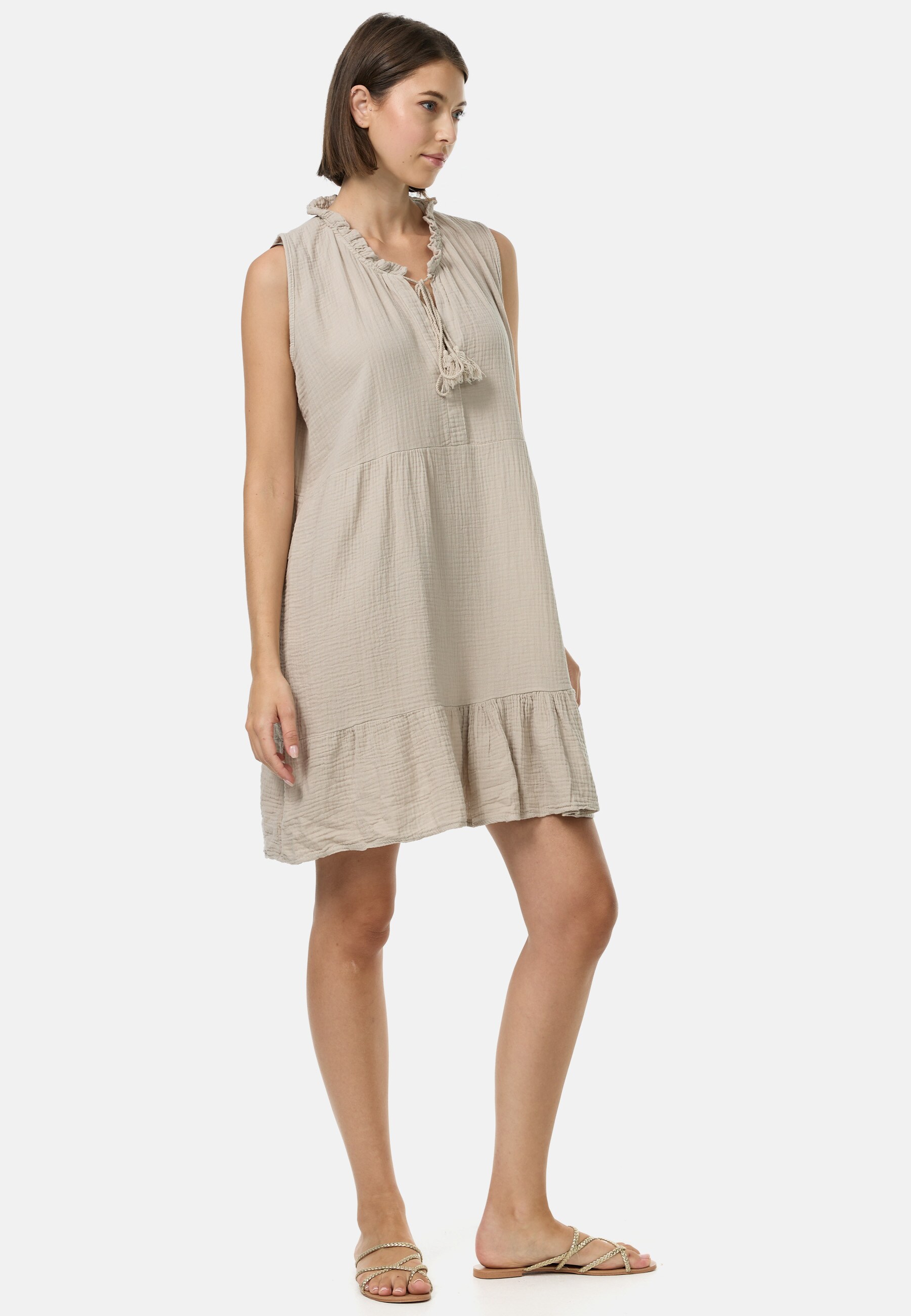 PM SELECTED Damen Tunikakleid Romantisches Musselin Minikleid ohne Ärmel in Einheitsgröße PM49