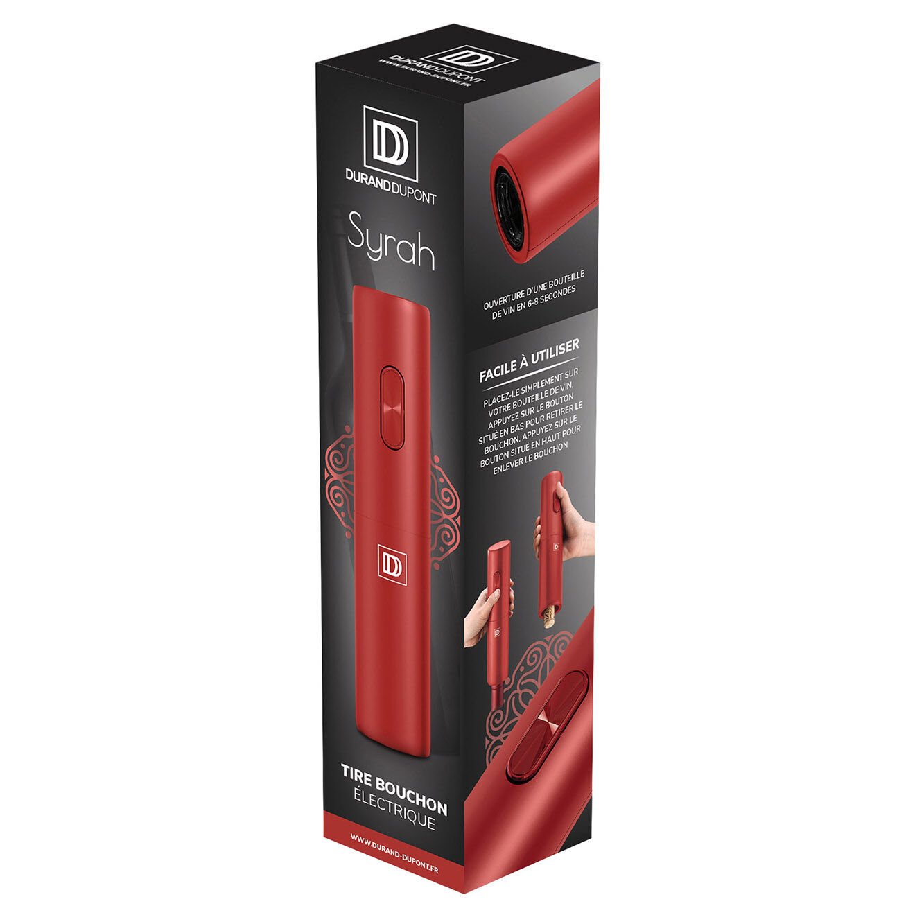 Durand Dupont Tire Bouchon Electrique rouge  - 4.8x5x23.1 cm