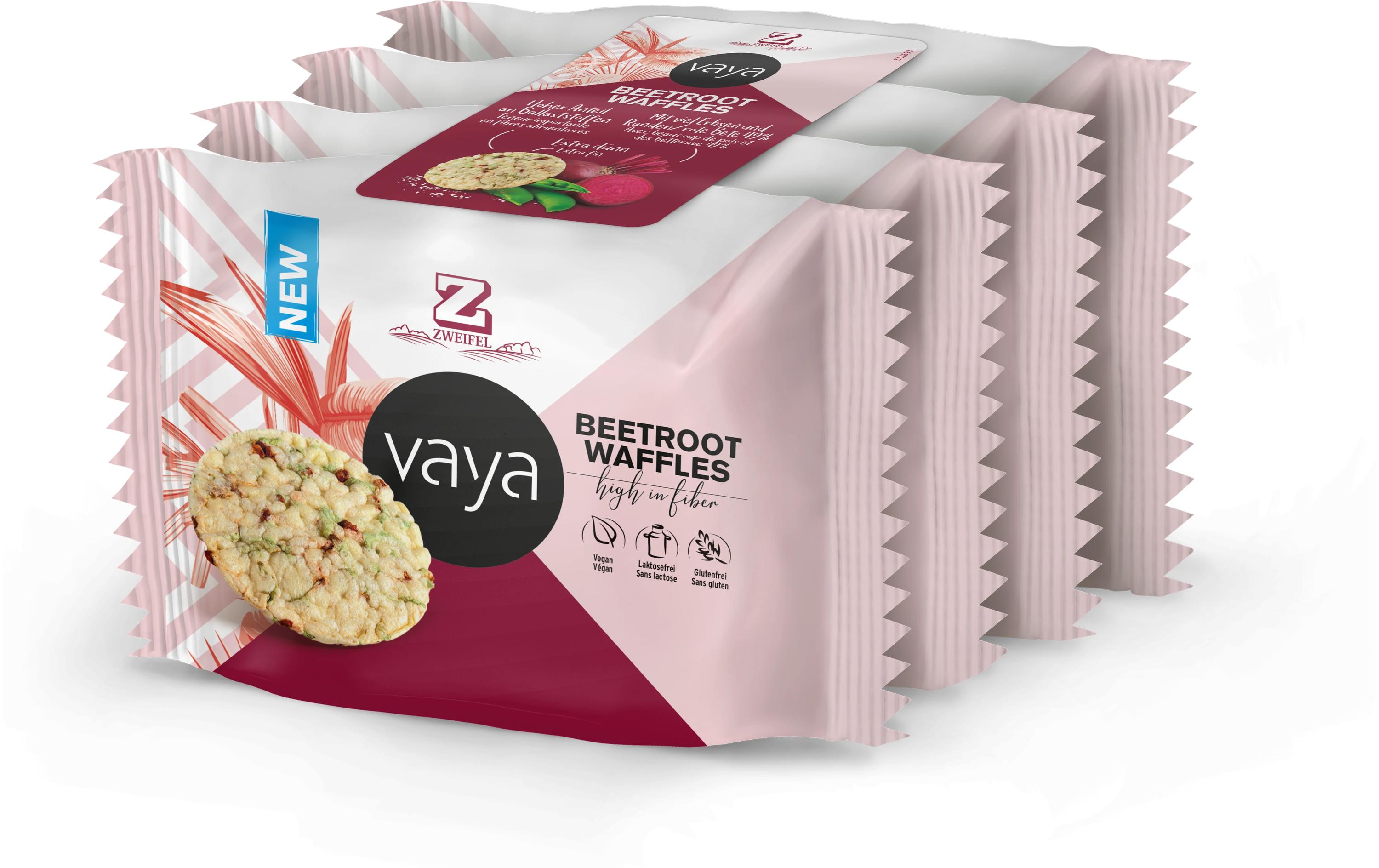Vaya Beetroot Waffles 4 x 17 gHochwertige Waffeln auf Basis von Kichererbsenmehl