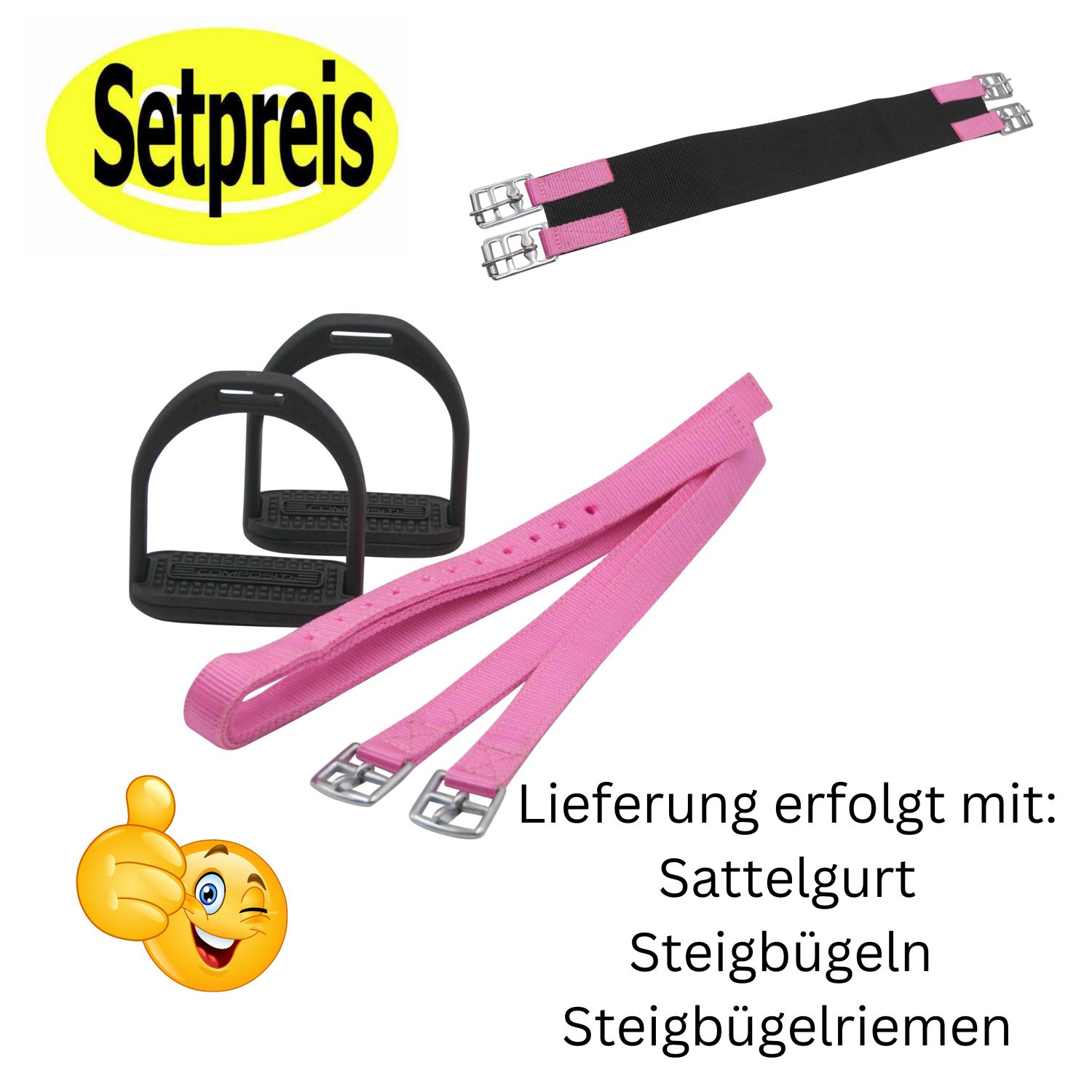 AMKA  Pony Reitkissen LUCA schwarz/pink 10  Ponysattel komplettes Set