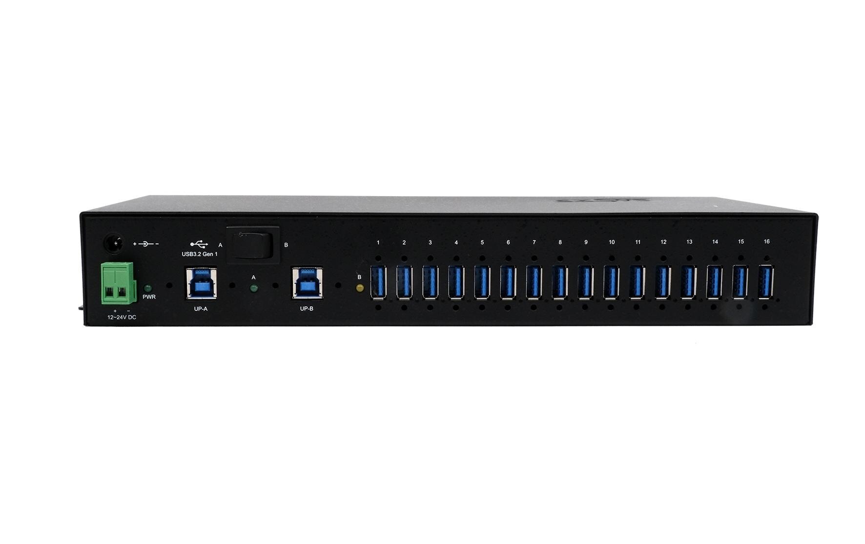 USB-Hub EX-1526HMVS 16x USB 3.2 Gen 1 (Managed)<br>Managed 16-Port USB 3.2 Gen 1 Metall HUB mit 15KV ESD Überspannungsschutz (DIN-Rail)