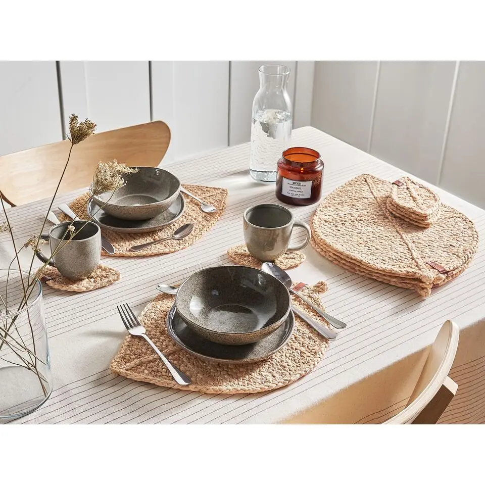 PEPPERLEAF - Set van 12 placemats en onderzetters - Natuurlijk - Jute