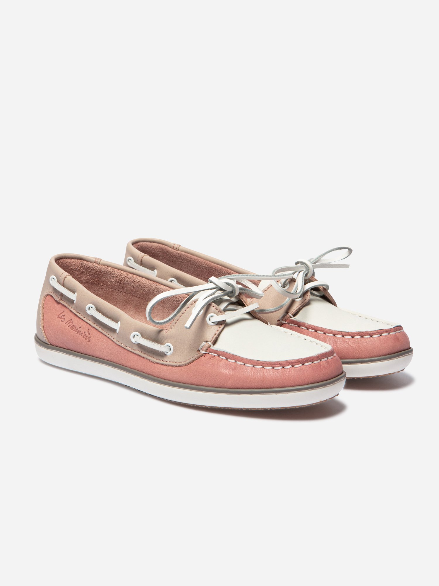 Chaussures Bateau Femme Cuir Pivoine et Blanc