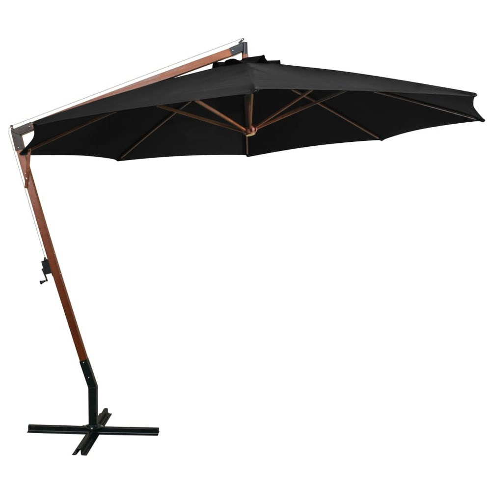 Parasol suspendu avec mât 3,5 x 2,9 m bois de sapin massif noir