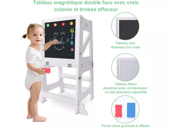Yoleo Tour d'apprentissage pour Enfants Montessori, Learning Tower Bois, Kitchen Helper avec Tableau Noir,Blanc