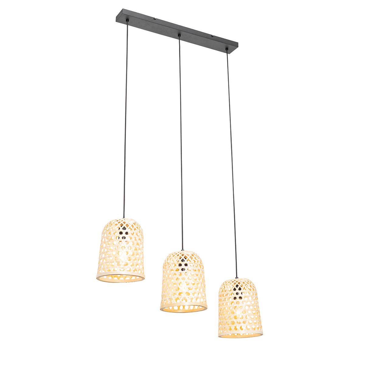 Oosterse hanglamp zwart met bamboe 3-lichts - Rayan