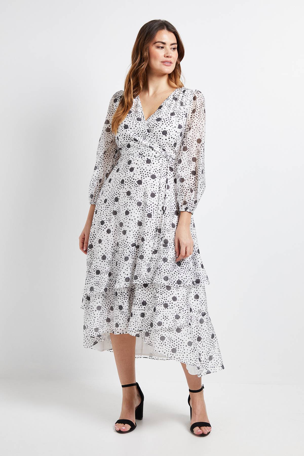 Wallis Robe Midi Portefeuille À Pois Avec Volants