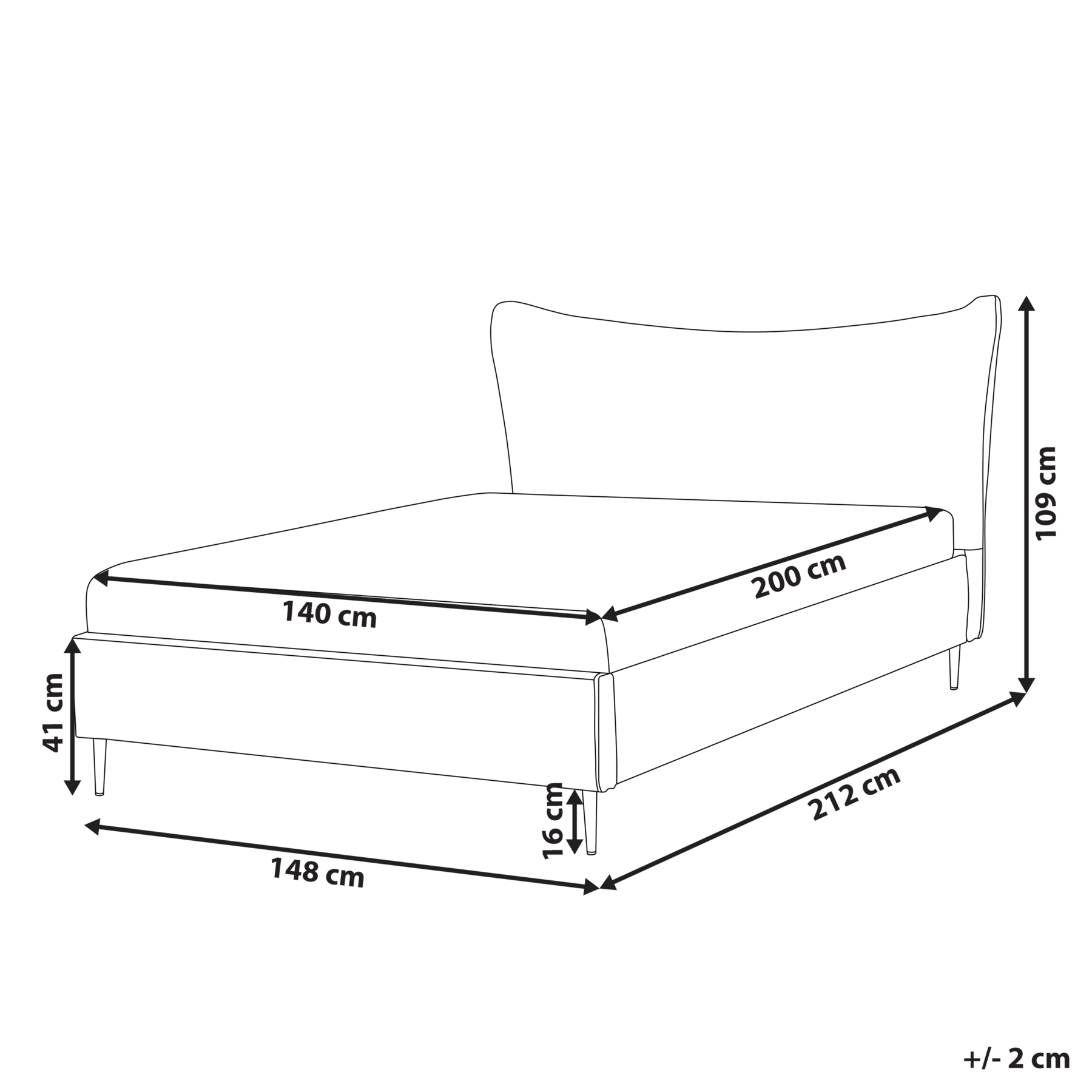 Beliani-CHALEIX -Tweepersoonsbed-Lichtgrijs-140 x 200 cm-Fluweel