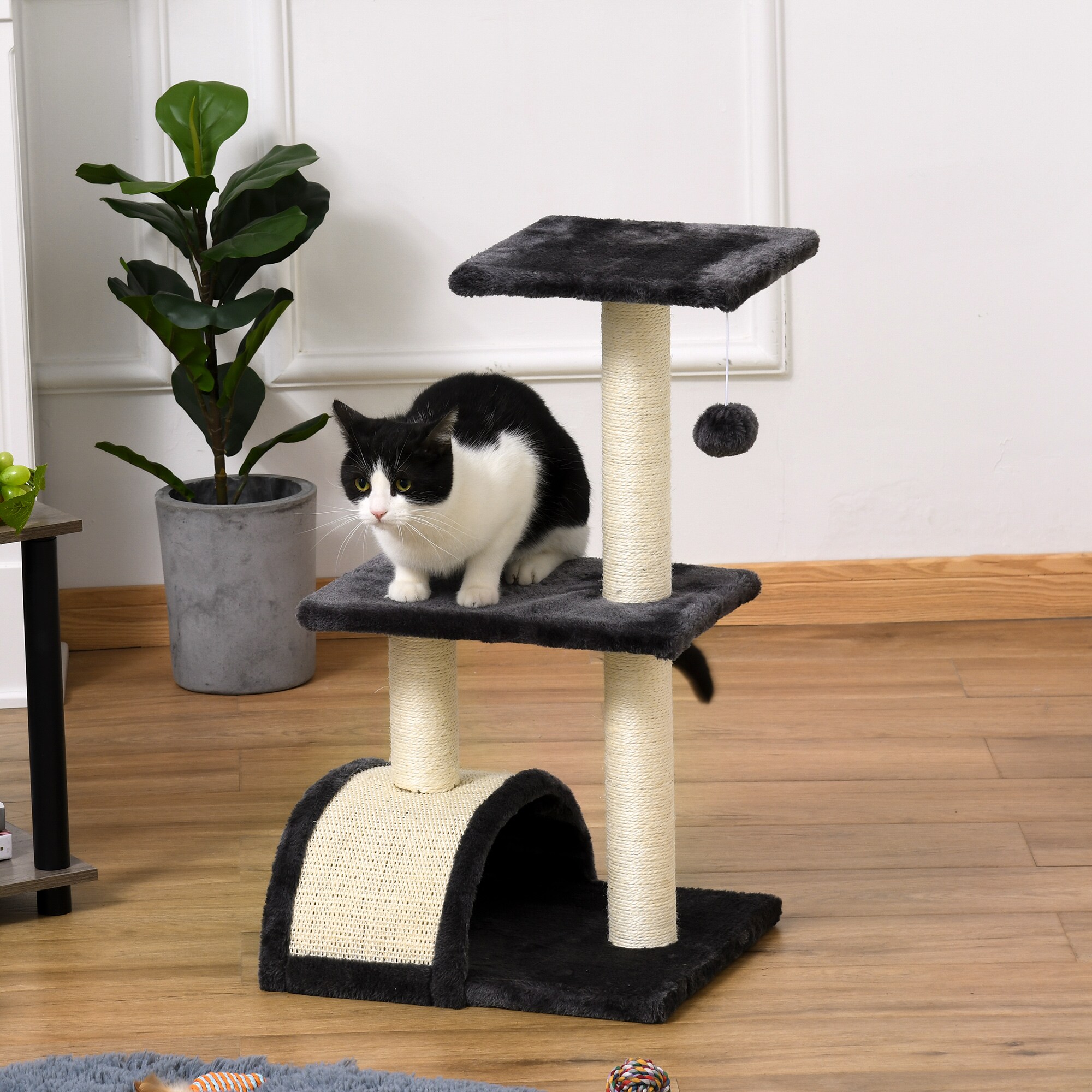 PawHut Katzenbaum mit Kratzbrett dunkelgrau, beige 40 x 35 x 72 cm (LxBxH)