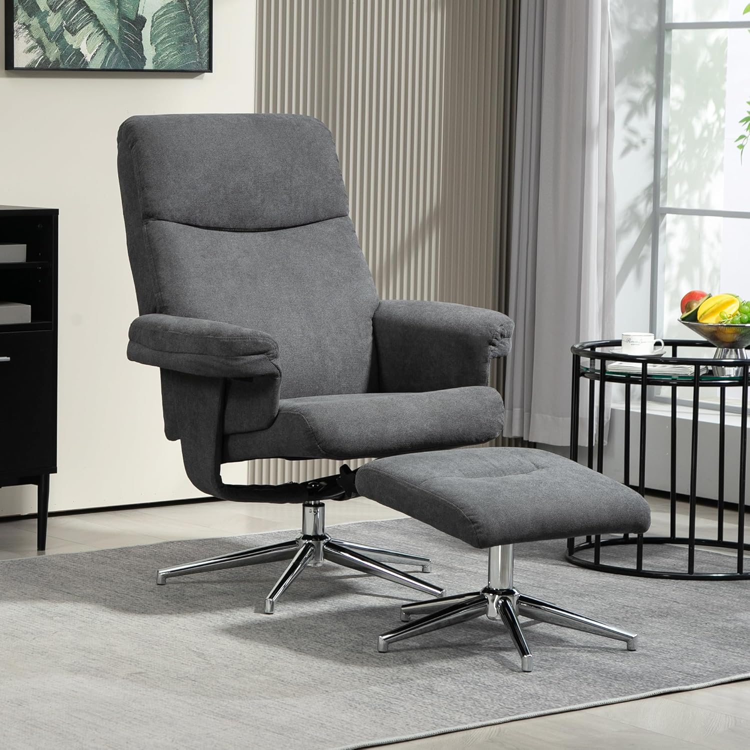 HOMCOM Relaxsessel mit Hocker, Fernsehsessel mit Liegefunktion Polstersessel für Wohnzimmer, Schlafzimmer, Samt, Dunkelgrau