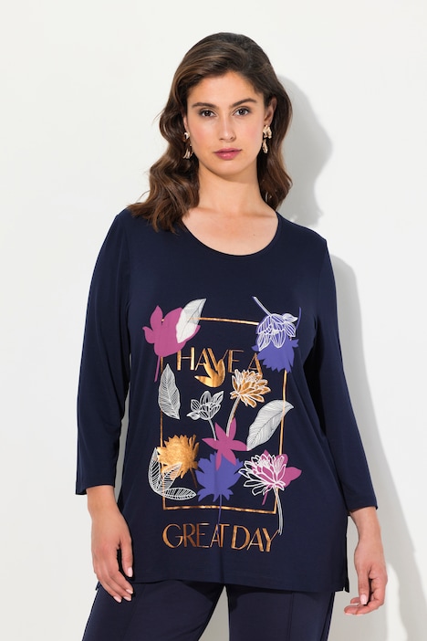 T-Shirt, Blüten, Classic, Rundhals, 3/4-Arm