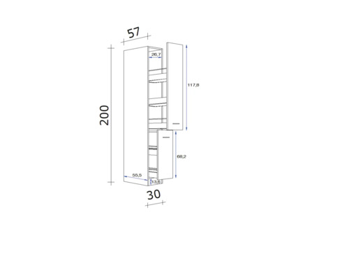 Flex Well Cara Apothekerskast (B x D x H): 30 x 57 x 200 cm, groen mat, gedemonteerd