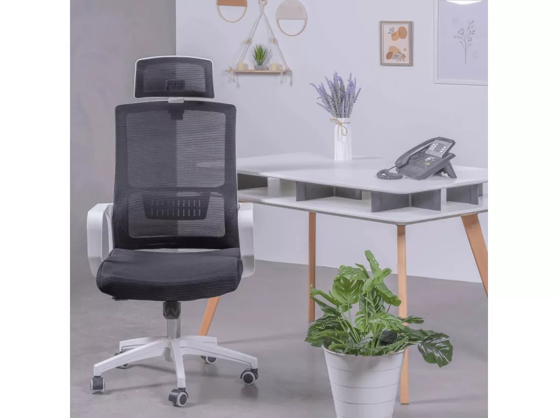 Chaise de bureau ergonomique en mesh respirante et appui-tête réglable - Mesh - Noir