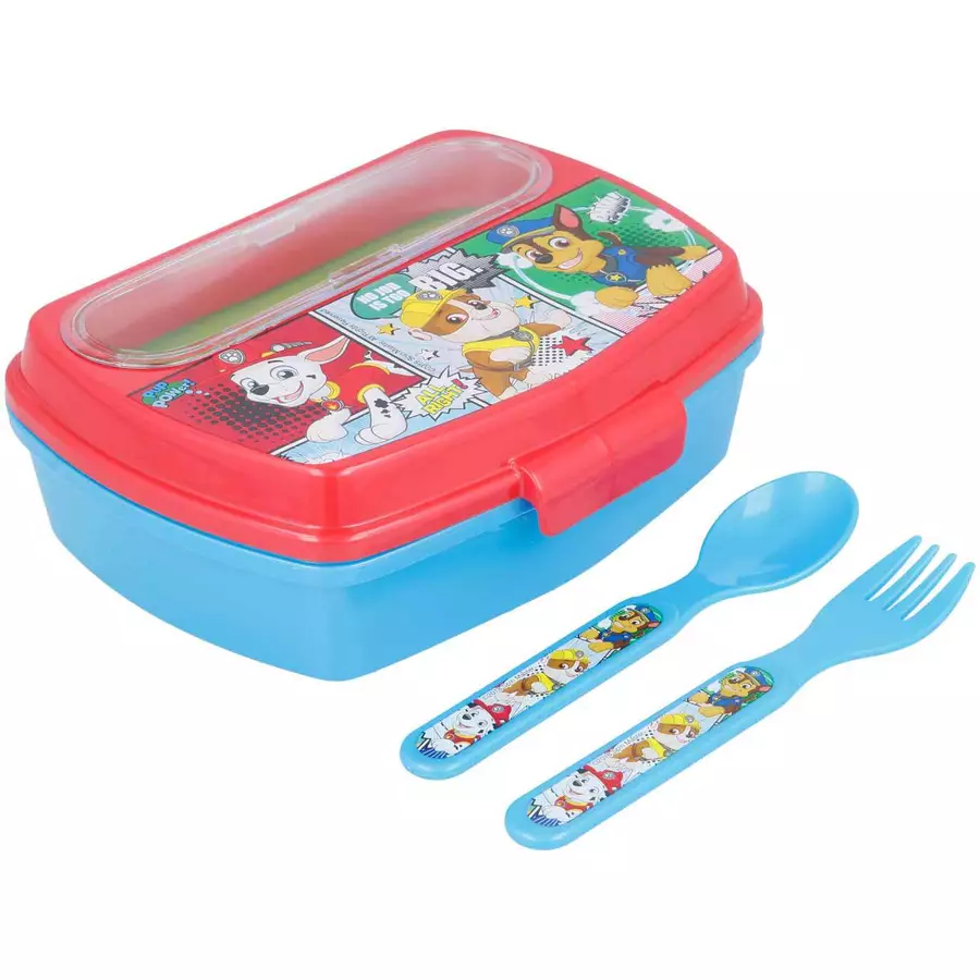 Stor Lunchbox mit Gabel und Löffel Paw Patrol Comic 17,2 x 13,6 x 6,26 cm bunt