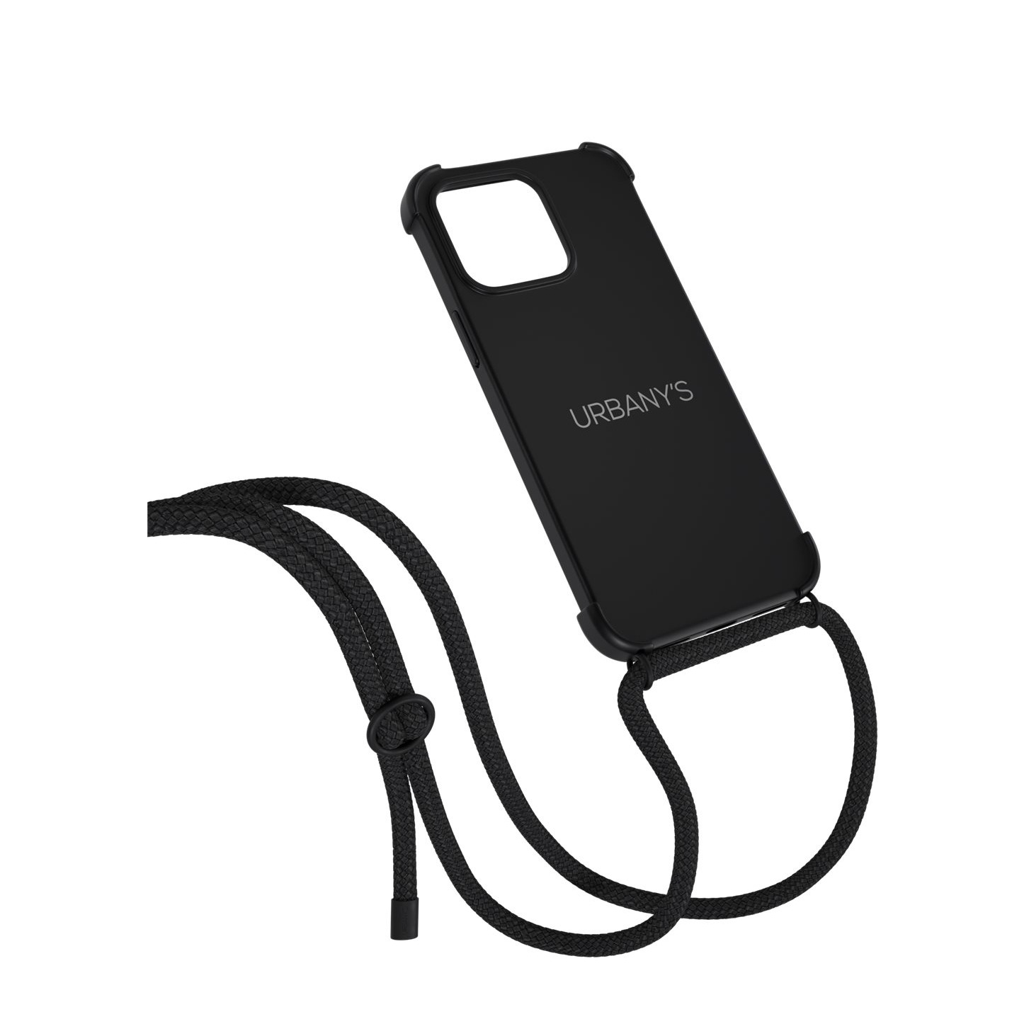 (130cm) iPhone 16 Pro Max All Black Necklace Hybrid Hülle Air Cushion Fallschutz   Handykette (PN-ABB-I16PM-ABB) - Schwarz
