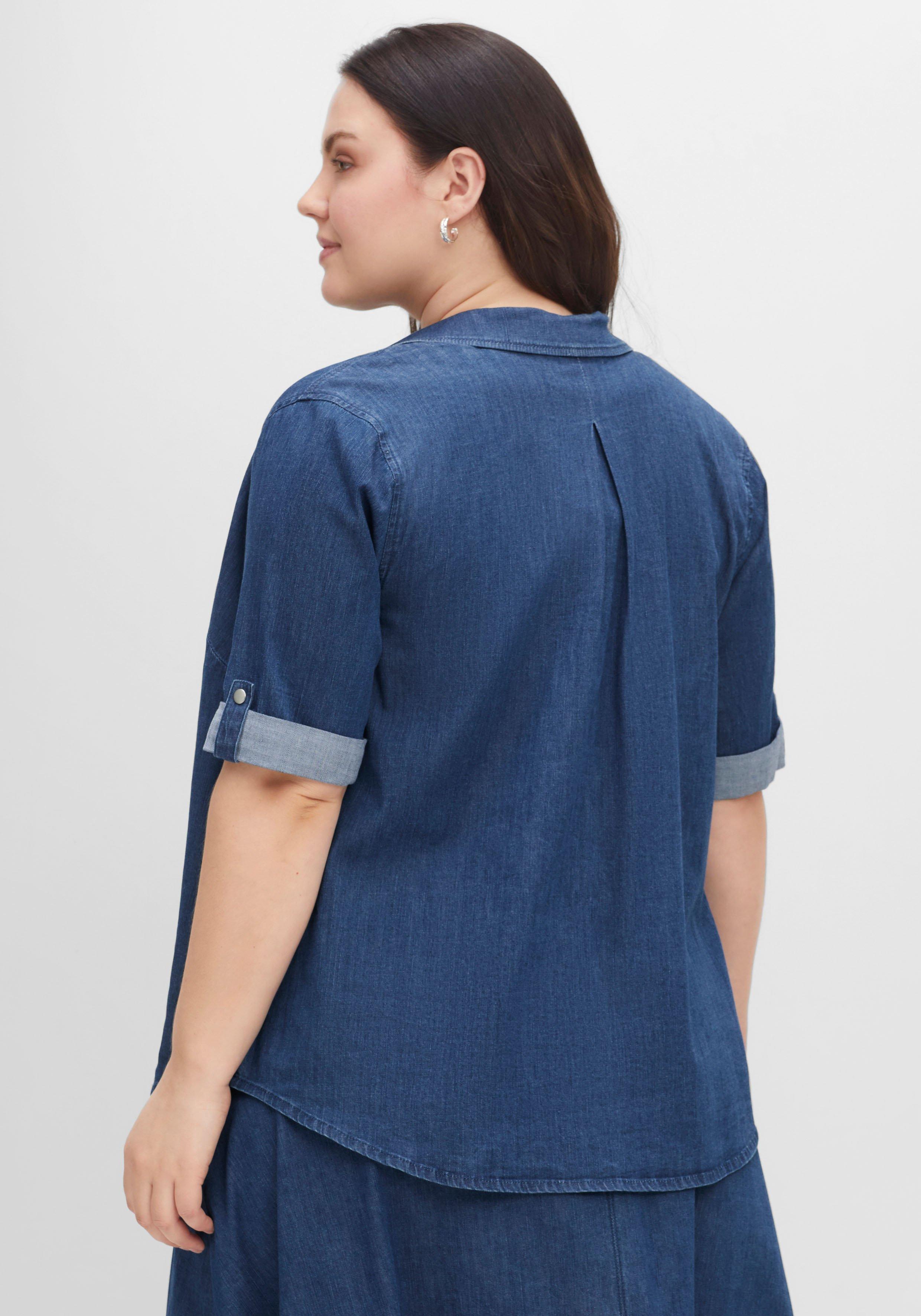 Jeansbluse mit kurzem Arm und Druckknopfleiste