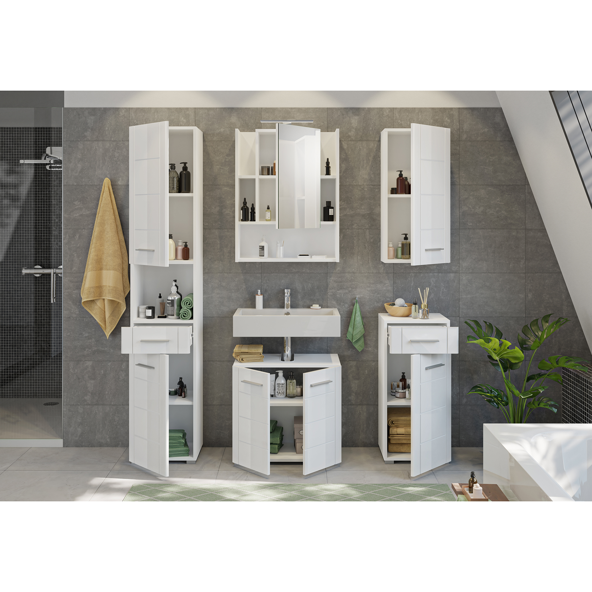 Hochschrank VENICE - weiß Hochglanz-weiß - 190 cm hoch