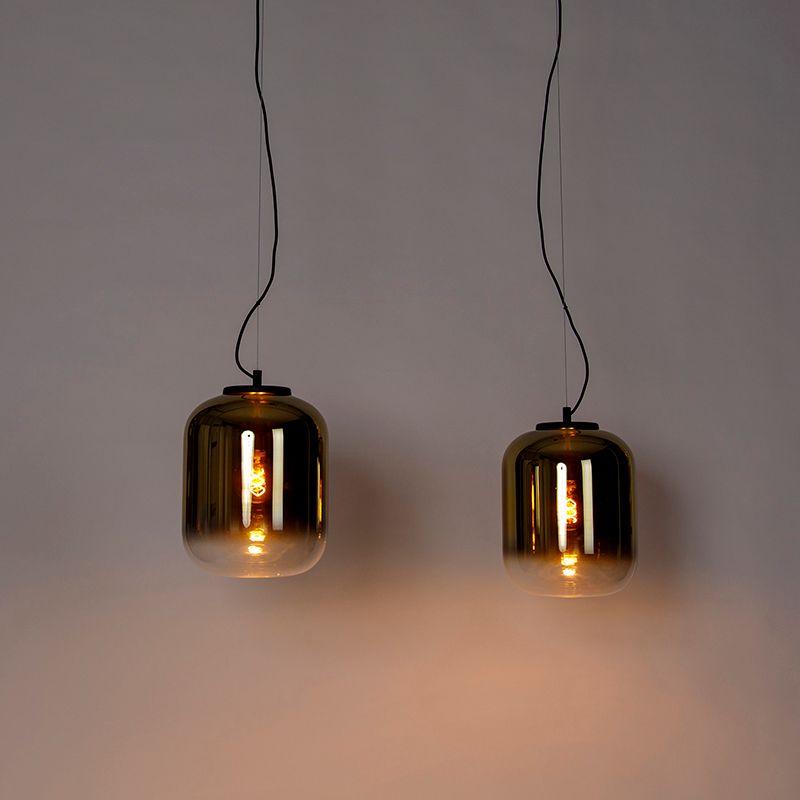 Design hanglamp zwart met goud glas 2-lichts - Bliss