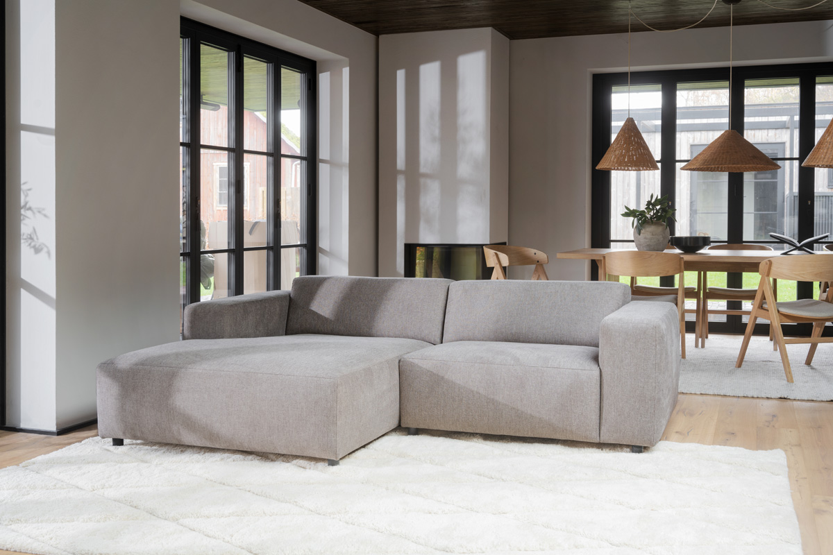 Gestoffeerde 3-zits hoekbank Willard - 234 cm Lichtbeige - links