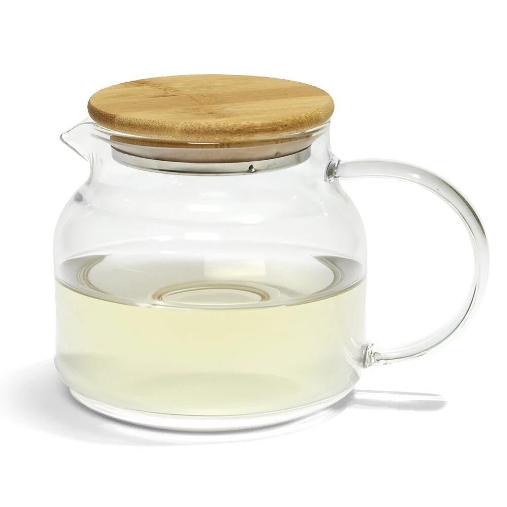 Théière transparente 640ml couvercle en bois