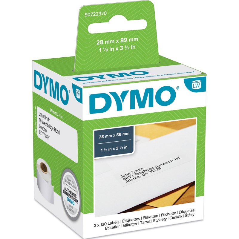 Pack 12 rouleaux d'étiquettes d'adresse 28 mm x 89 mm Dymo